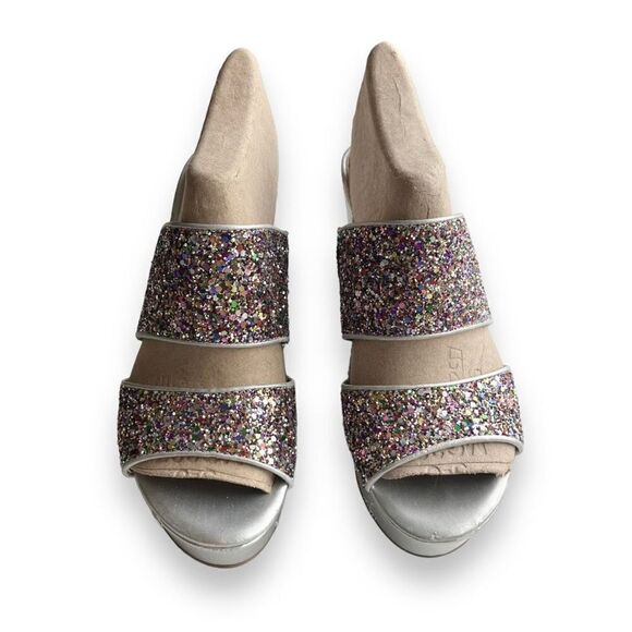 Nine West Women’s Silver Multicolor Metallic Glitter Heel Wedge Size 6 - Picture 3 of 8